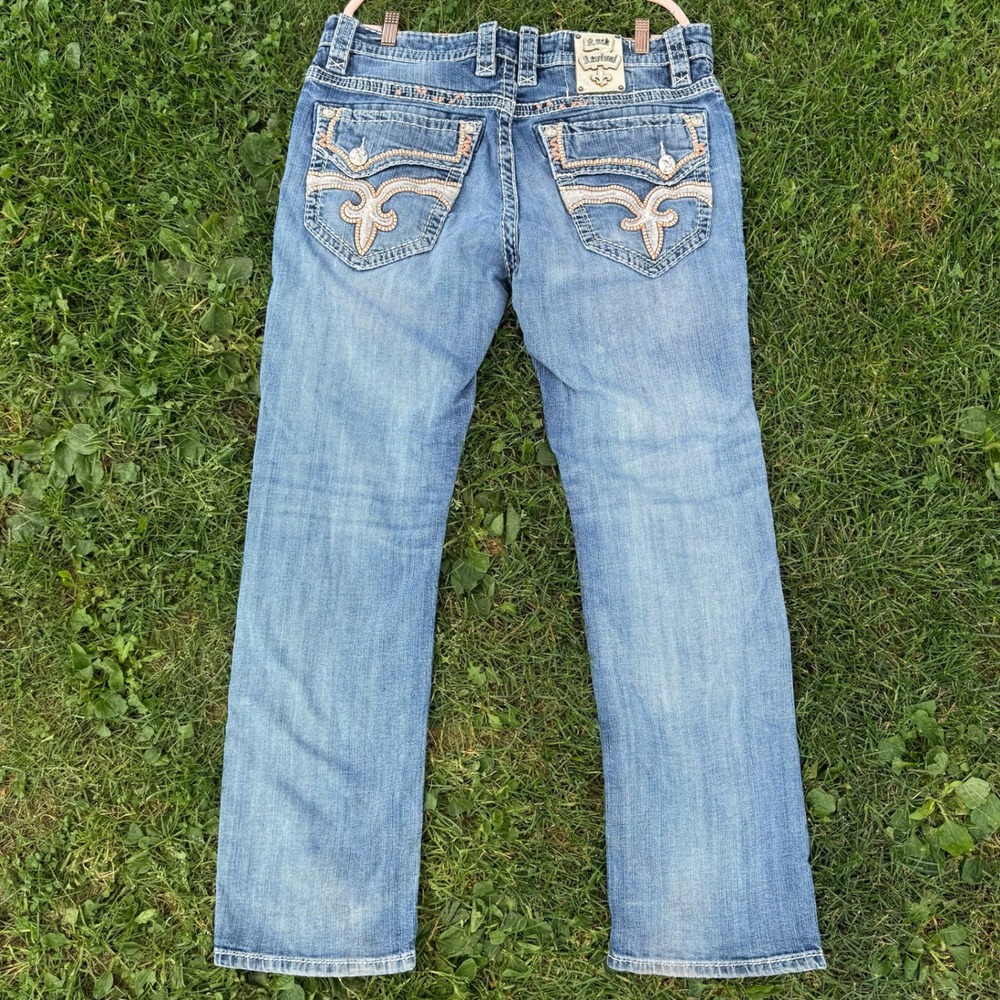 READ Rock Revival Barry Straight Jeans 36 Blue Embroidered Heavy Stitch Y2K